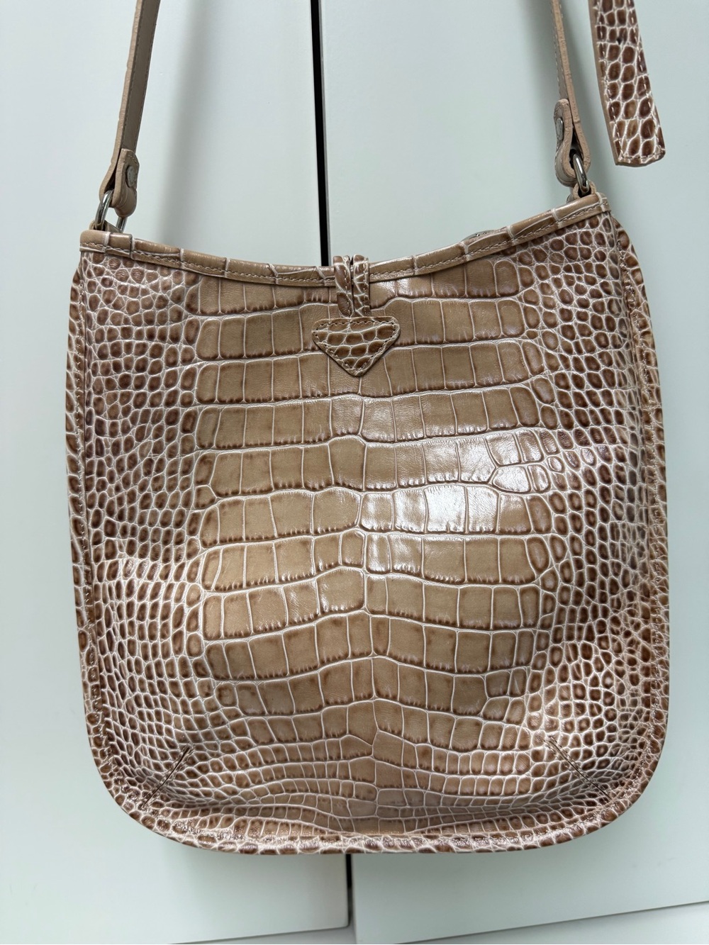 Longchamp Taupe Crocodile Embossed Leather Crossbody / Shoulder Bag - Picture 6 of 13
